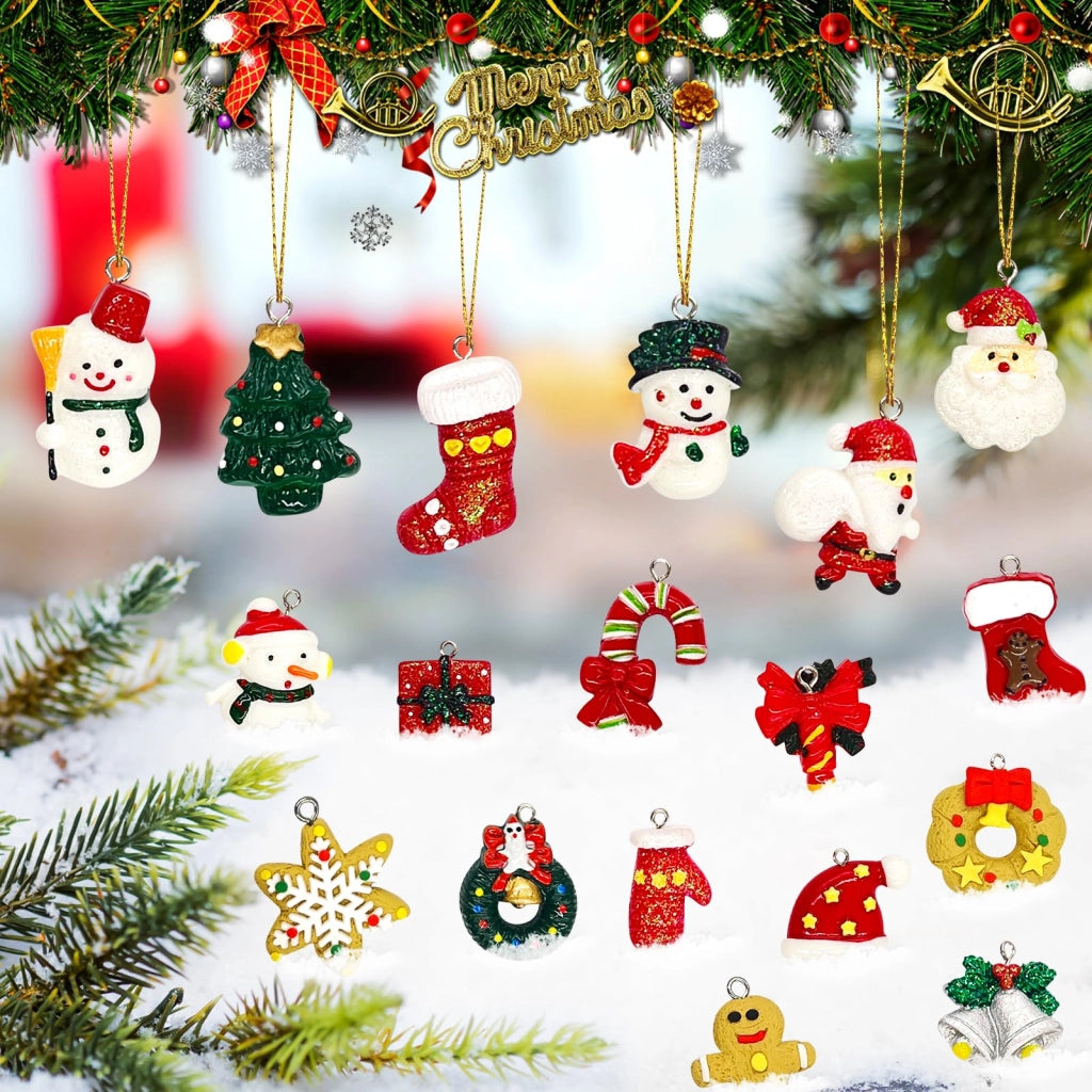 18 miniature figure in resina, decorazioni natalizie, colorate