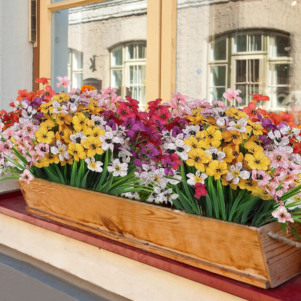 Set di fiori artificiali, 14 pezzi, 7 colori, 33 cm, ideali per balconi e giardini