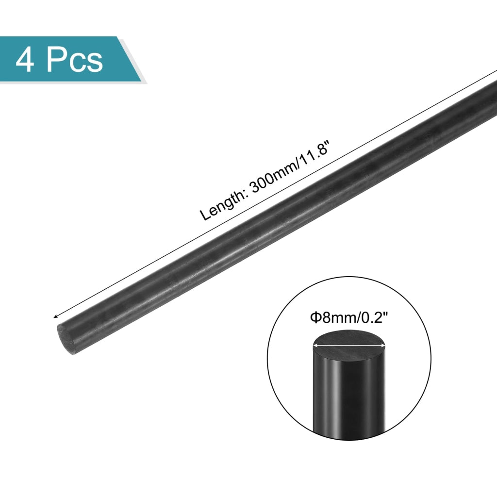 Barre in ABS nere, 8x300 mm, confezione da 4 pezzi, per modellismo