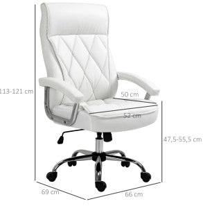 Sedia da ufficio ergonomica 66x69x121 cm in similpelle bianca, regolabile e girevole