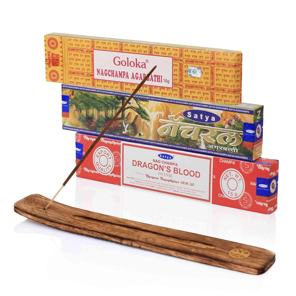 Set di 3 incensi + supporto in legno, 48 g