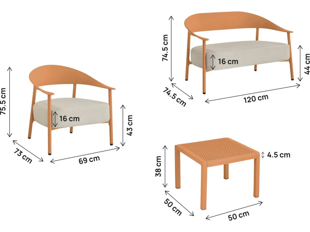 Set da giardino in metallo e plastica "Céora" - 4 posti - Arancione