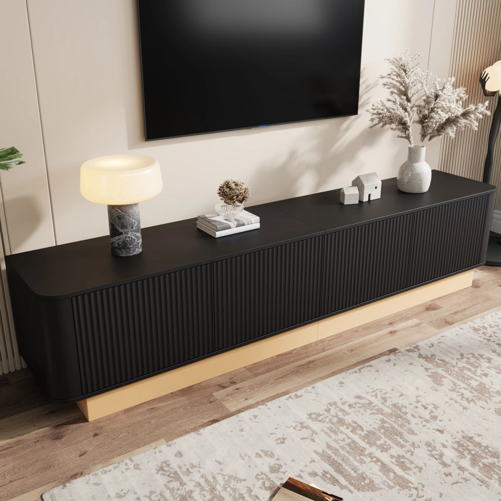 MOBILE TV 200 x 40 x 47,5 cm in MDF nero con 4 ante e ripiani regolabili