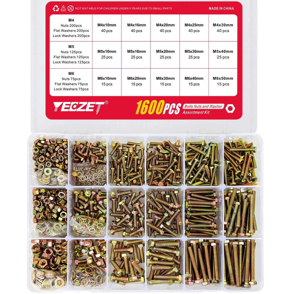 Assortimento di viti e dadi M4-M6, 1600 pezzi, zincati, classe di resistenza 8.8