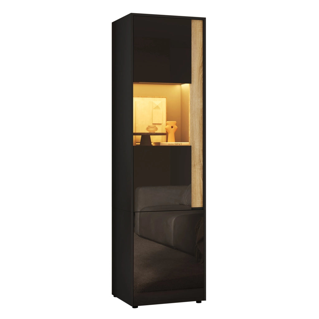 Mobile alto con illuminazione LED e 2 ante, nero e naturale