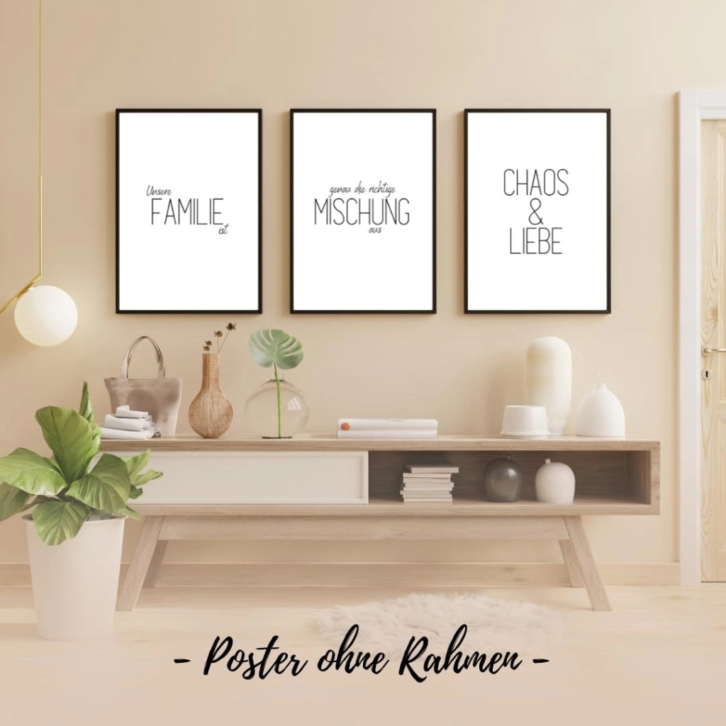 Poster in bianco e nero – Caos + Amore – Formato A3 (30x42 cm), senza cornice