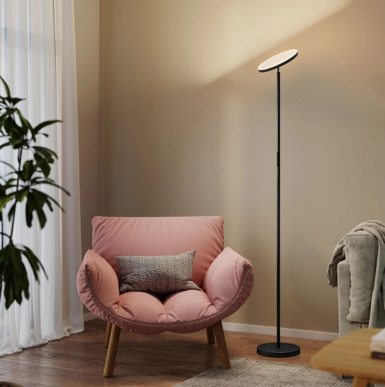 Lampada da terra LED RGB nera dimmerabile con telecomando e testa orientabile