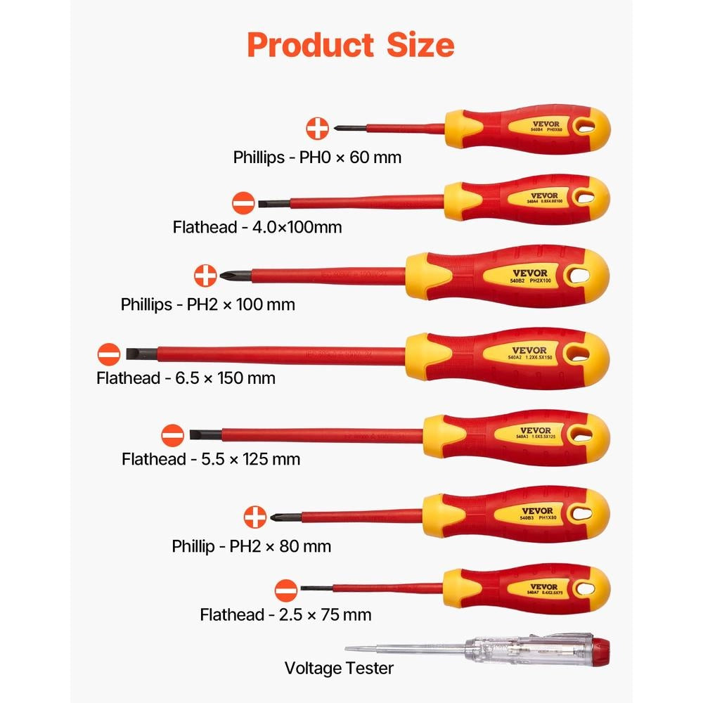 12 Pezzi set di cacciaviti isolati 1000 V per elettricisti, punte Phillips magnetiche, pinze isolate e pinze diagonali, CR-V nero + giallo / rosso