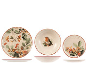 Servizio Piatti Crimson Leaves 18 Pezzi in Stoneware – Set Tavola per 6 Persone con Piatti Piani, Fondi e Dessert, Design Coupe Elegante e Decorativo H&H