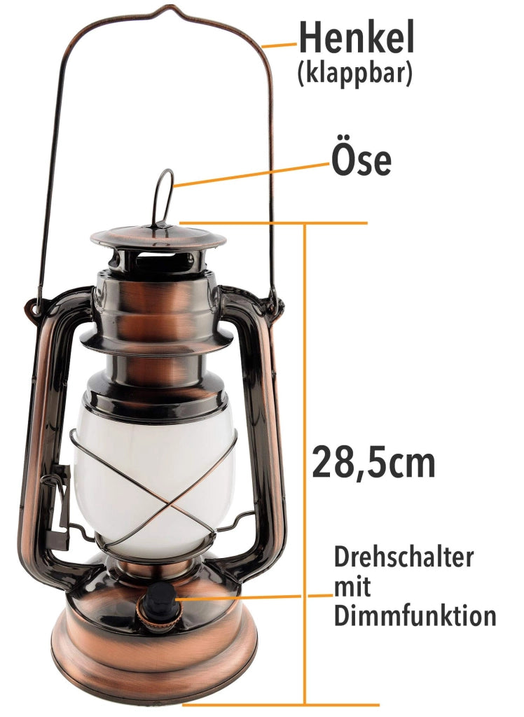 Lanterna da campeggio LED dimmerabile 28 cm con manico design vintage retrò