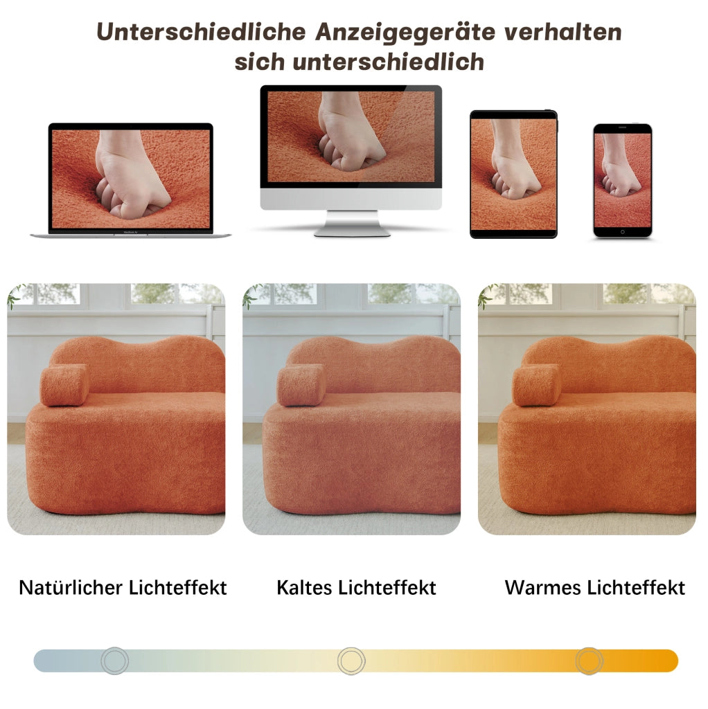 Divano modulare angolare in velluto arancione con pouf