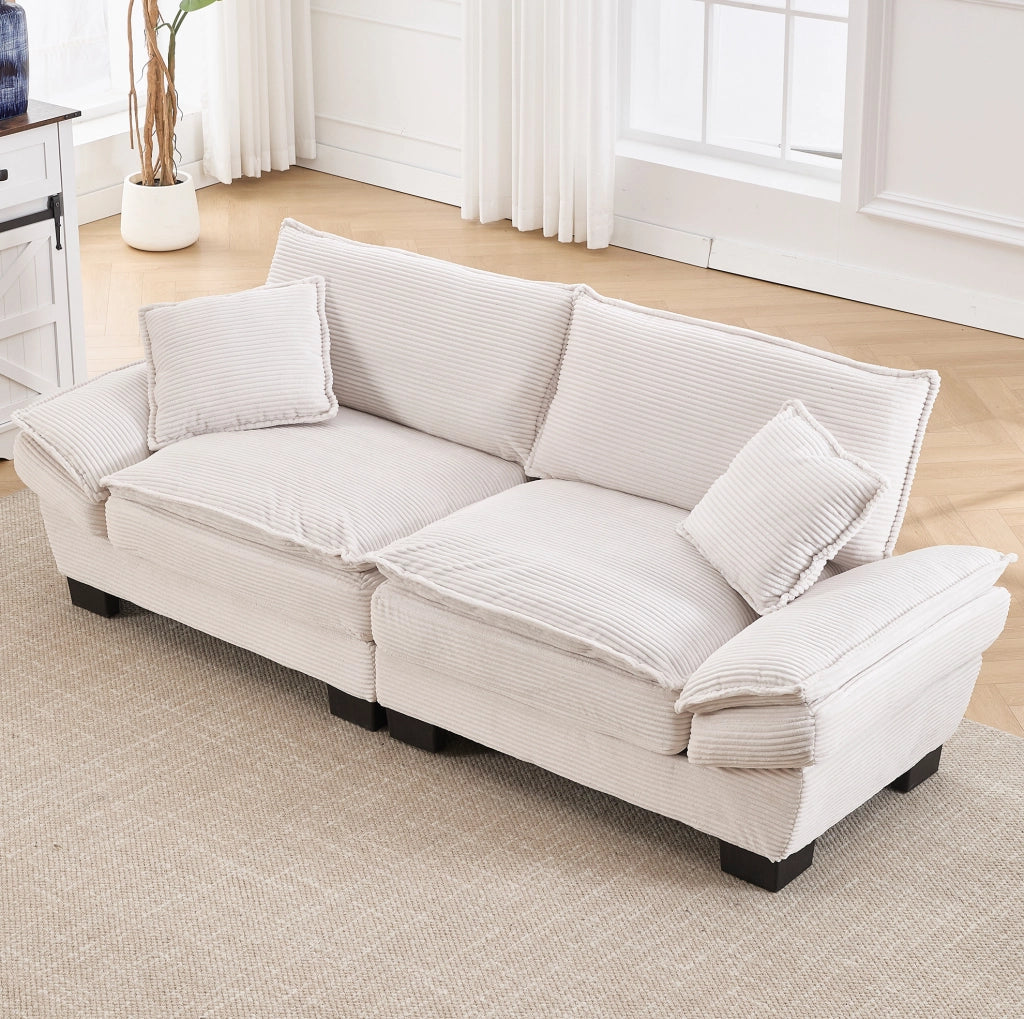 Divano a 2 posti 224x81x81 cm in velluto beige con braccioli, per salotto e ufficio
