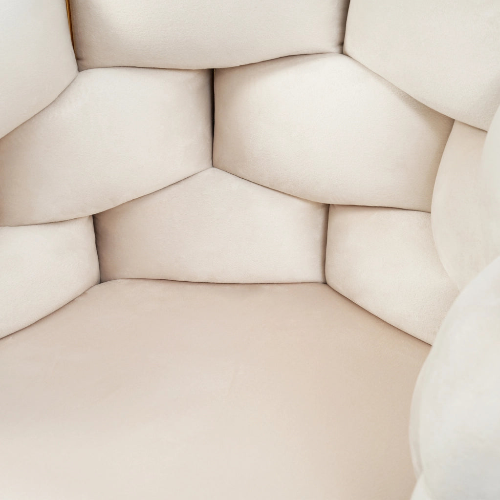 Set di 6 sedie da pranzo in velluto beige con schienale dorato