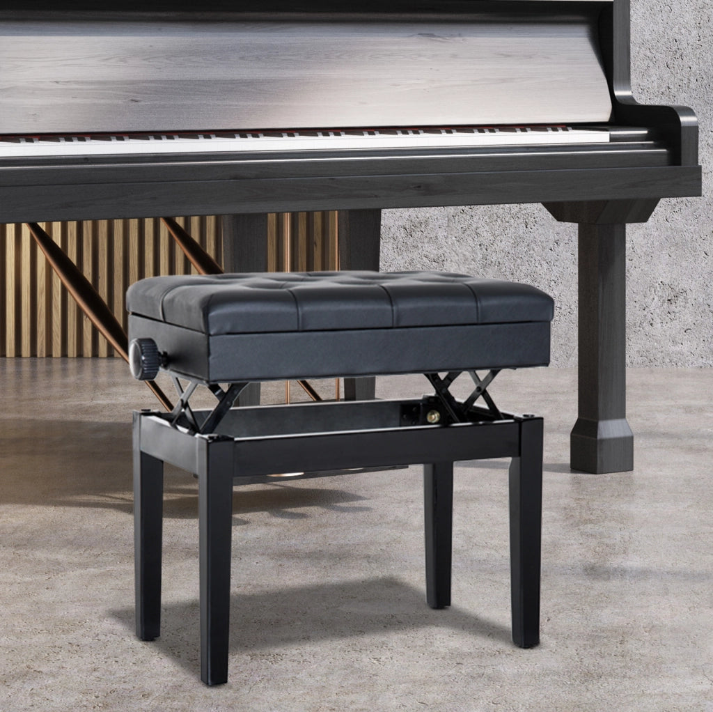 Panca per pianoforte 54,5x33x48-58 cm in legno nero con vano e altezza regolabile
