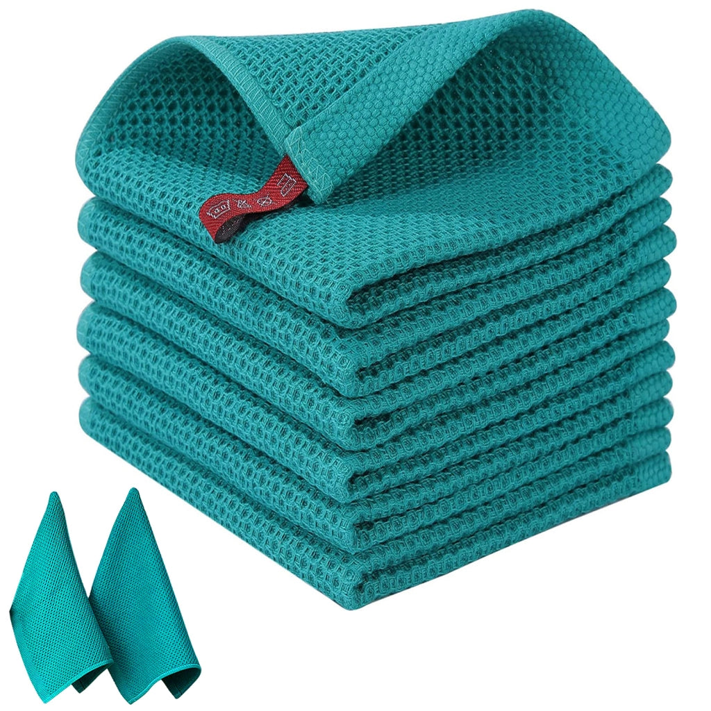 Set di strofinacci da cucina in cotone a nido d'ape, verde scuro