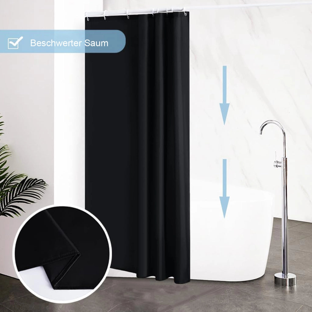 Tenda da doccia nera 200 x 240 cm in poliestere con ganci