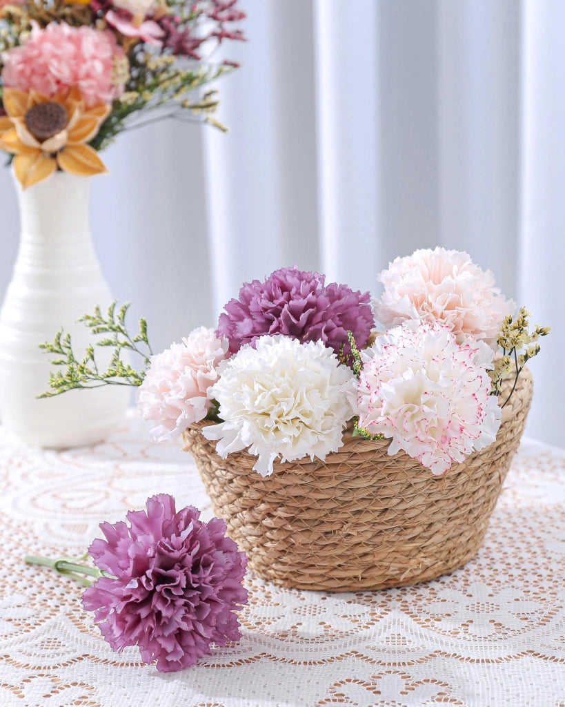 6 garofani artificiali, fiori artificiali, steli da 47 cm, colore bianco
