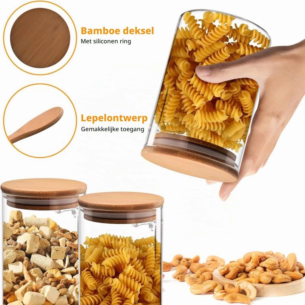 Set di 3 contenitori in vetro da 510 ml con coperchi in bambù