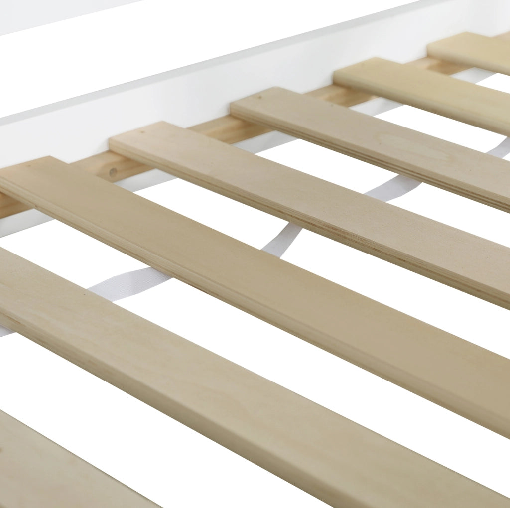 Letto a soppalco per bambini 90x200 cm a casetta bianco e blu
