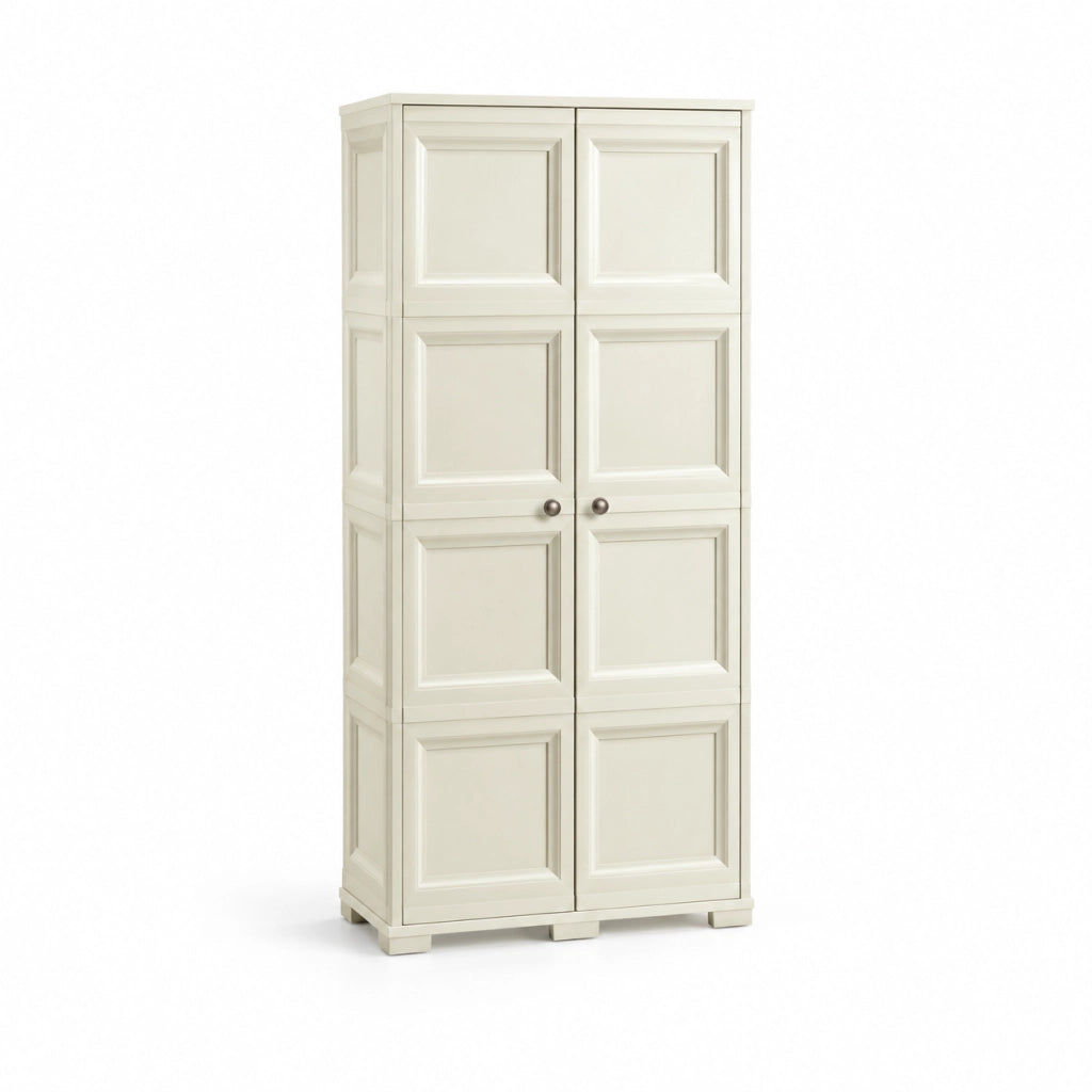 Armadio Multiuso 2 Ante Avorio 79x43x164 cm con Pannelli Decorativi