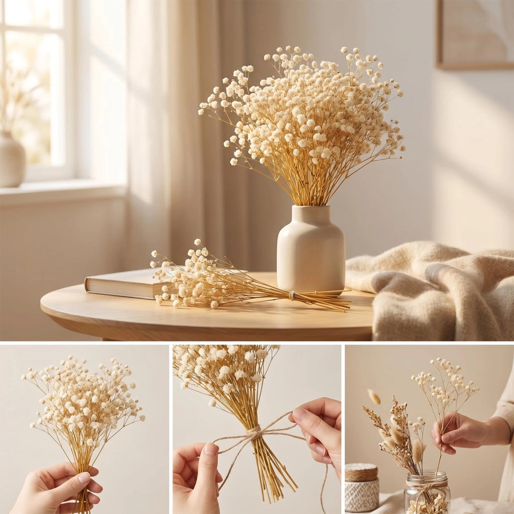 100 fiori secchi di Gypsophila artificiale, facili da curare, di colore giallo