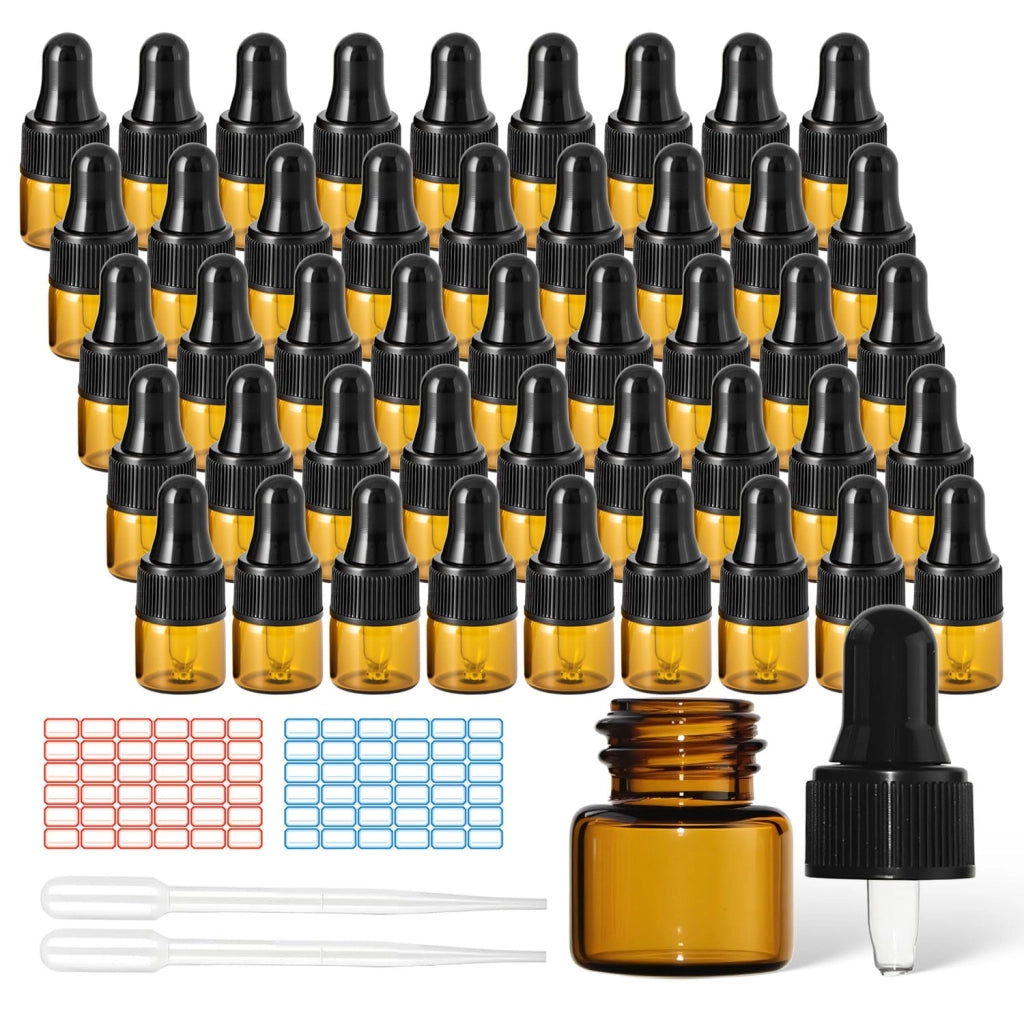 45 pezzi flacone contagocce da 1 ml con 2 contagocce ed etichette in vetro per oli essenziali e liquidi