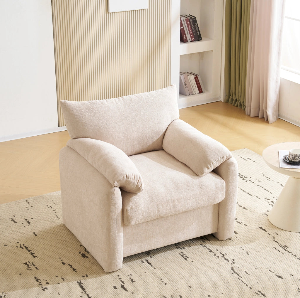 Poltrona singola in ciniglia beige 96 cm con braccioli
