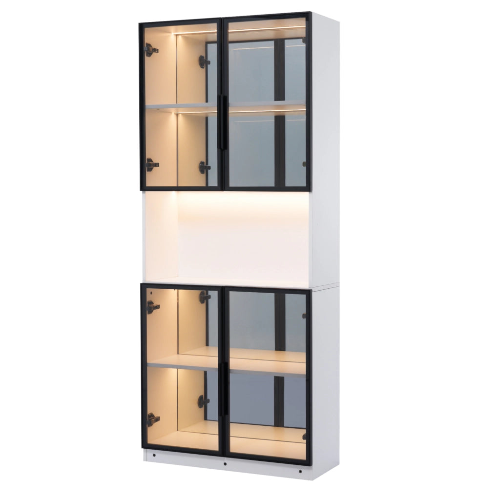 Vetrina bianca LED con vetri grigi e specchio 70x30x170 cm