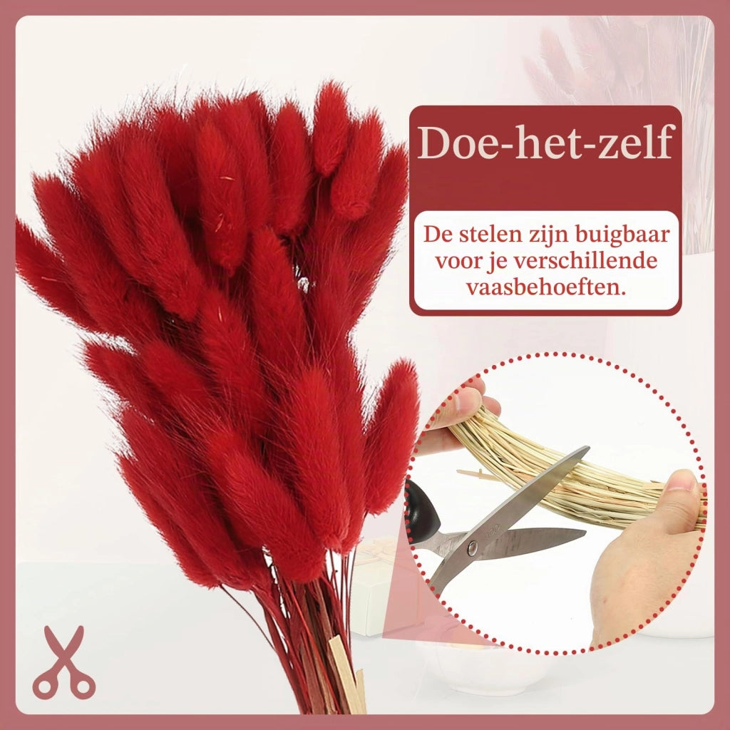 80 code di coniglio essiccate, lunghezza 40 cm, colore rosso, ideali per composizioni floreali e vasi