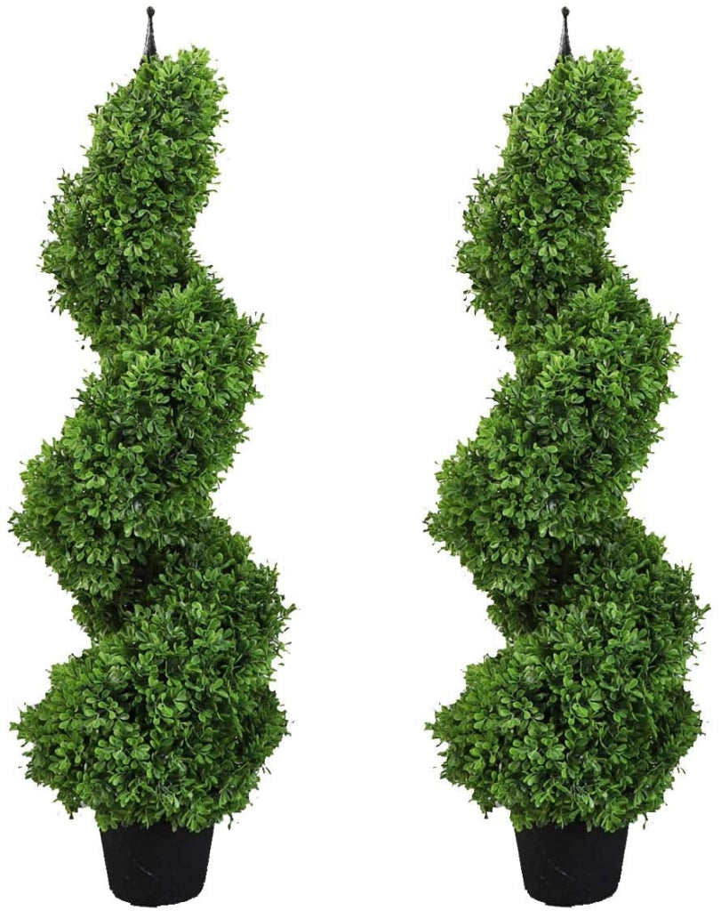 Due siepi a spirale in buxus artificiale, altezza 90 cm, colore verde