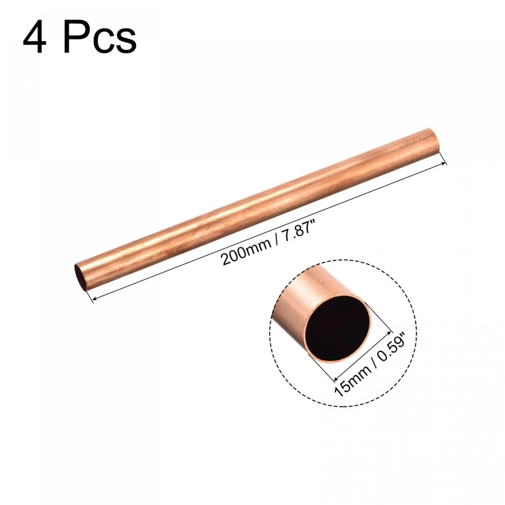 Tubo di rame rotondo, diametro 15 mm, spessore 0,5 mm, lunghezza 200 mm, confezione da 4 pezzi