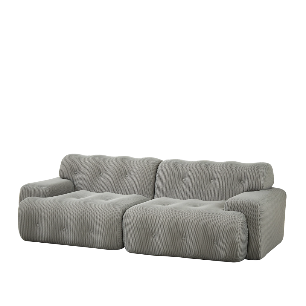Divano 2 posti 224x104x66 cm in tessuto grigio, stile cloud, senza montaggio