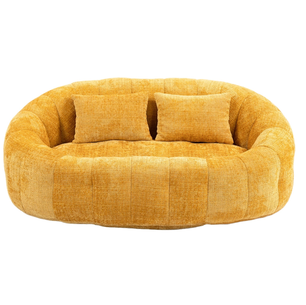 Divano pouf 2 posti 145x95x63 cm in ciniglia gialla, senza montaggio
