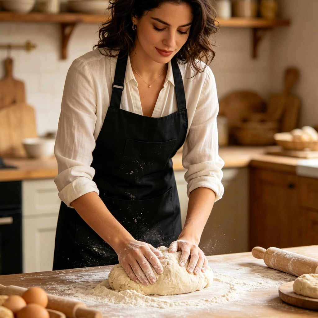 6 grembiuli da cucina, neri, 70x60 cm, in cotone, con tasche