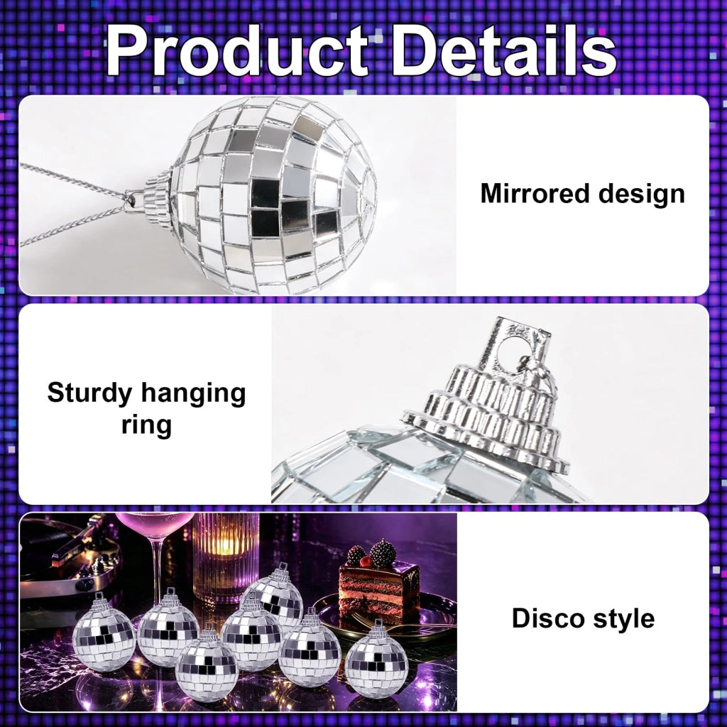 24 mini sfere disco, diametro 4 cm, color argento, da appendere, per decorazioni
