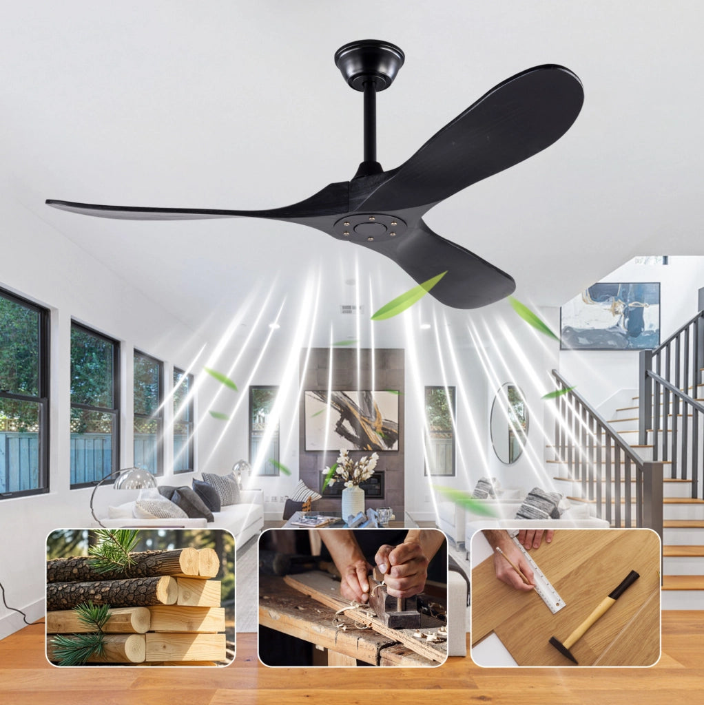 Ventilatore da soffitto nero da 52 pollici con telecomando e 3 pale