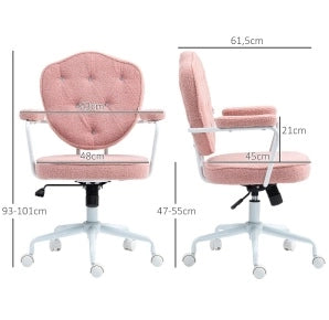 Sedia da ufficio rosa in poliestere con schienale imbottito e altezza regolabile – 63 × 61,5 × 93-101 cm