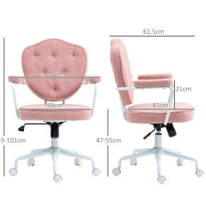 Sedia da ufficio rosa in poliestere con schienale imbottito e altezza regolabile – 63 × 61,5 × 93-101 cm