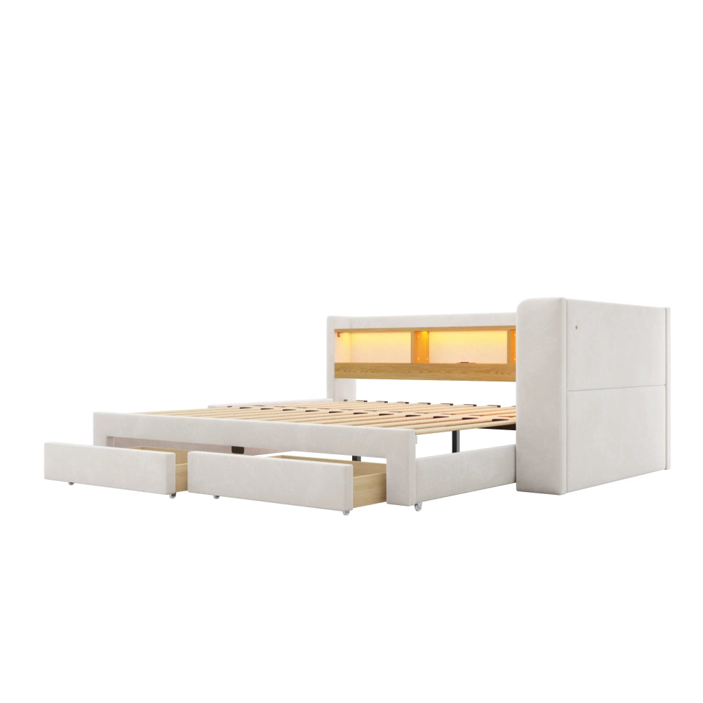 Divano letto 3 in 1 beige e grigio 90x200 cm con LED e presa