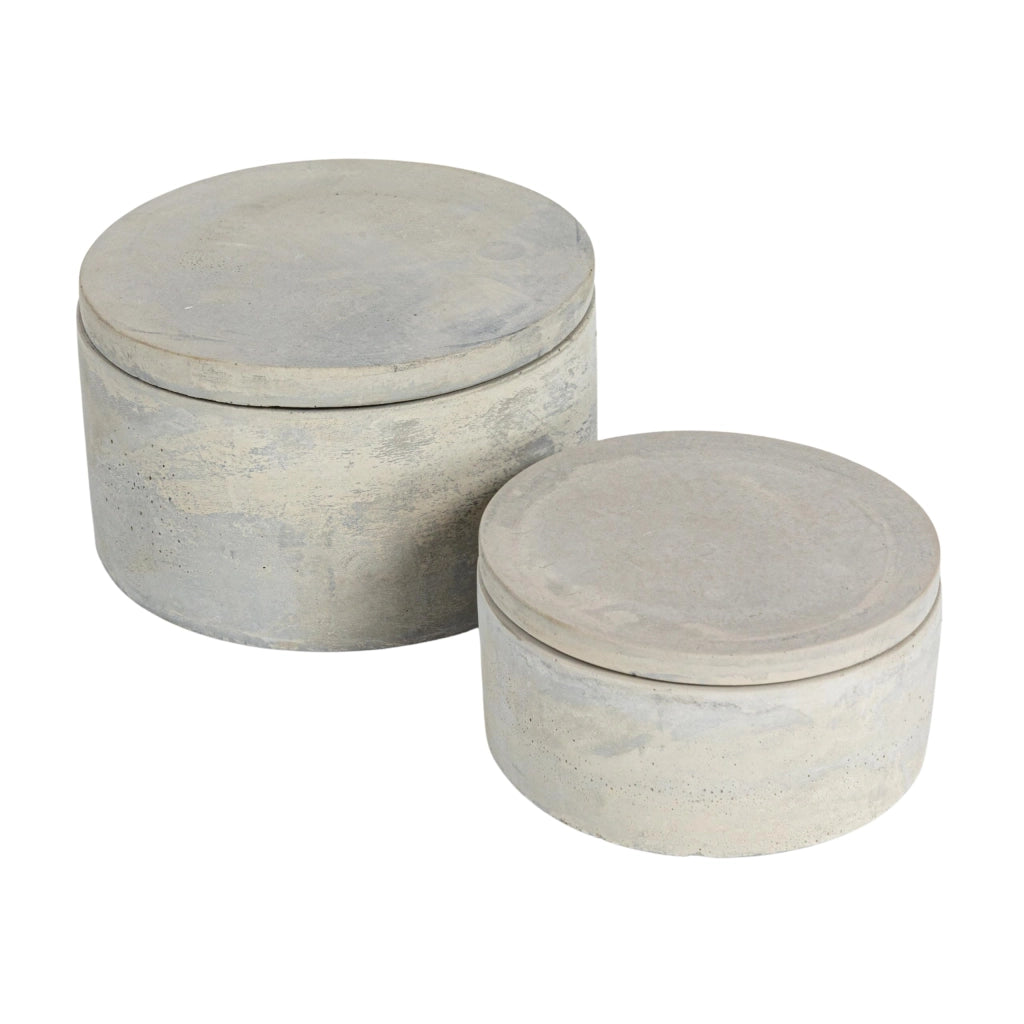 Contenitori in cemento grigio con coperchi, set da 2