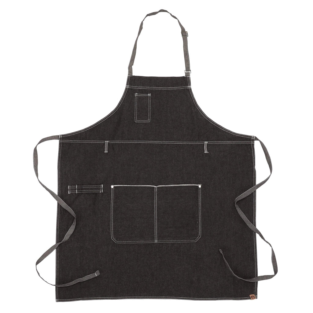 Grembiule con scollo rotondo, nero, 100% cotone, regolabile