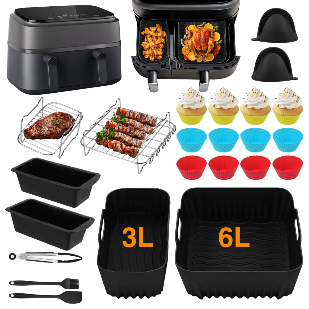 Set di accessori per friggitrice ad aria, 28 pezzi, compatibile con Philips Dual Basket, in silicone
