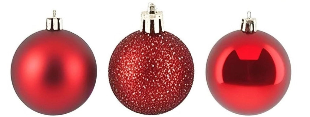 Set di palline natalizie, 76 pezzi, in plastica, glitterate, rosse