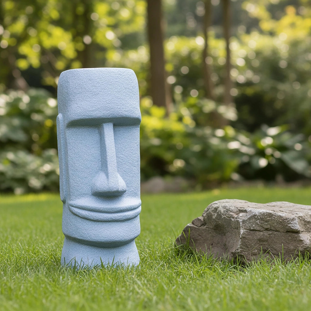Scultura "Moai-Figur XXL", rappresentazione della testa di Rapa Nui, colore grigio, dimensioni 47x20x18 cm, realizzata in resina