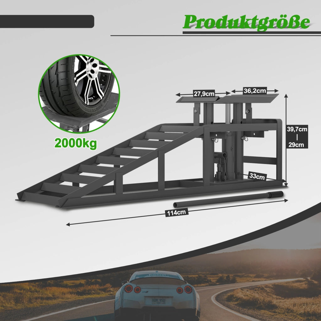 Set di 2 rampe auto regolabili con martinetti idraulici, 2000 kg, grigio