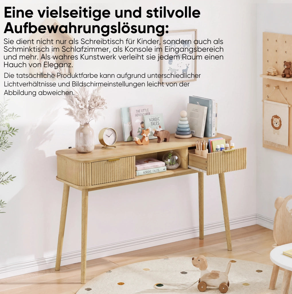 Consolle effetto rovere con due cassetti e ripiano aperto
