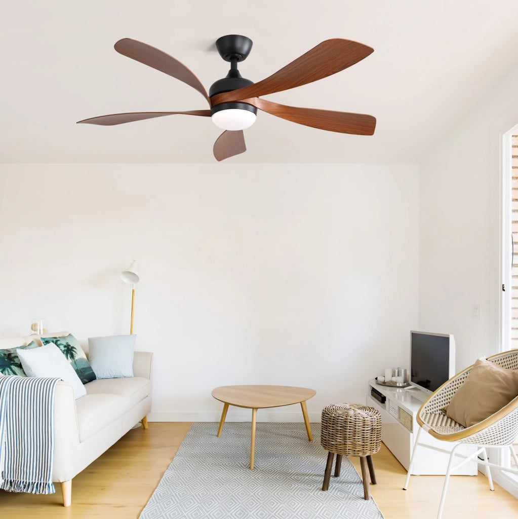 Ventilatore da soffitto 132 cm con LED 18 W, telecomando e 5 pale in ABS nero