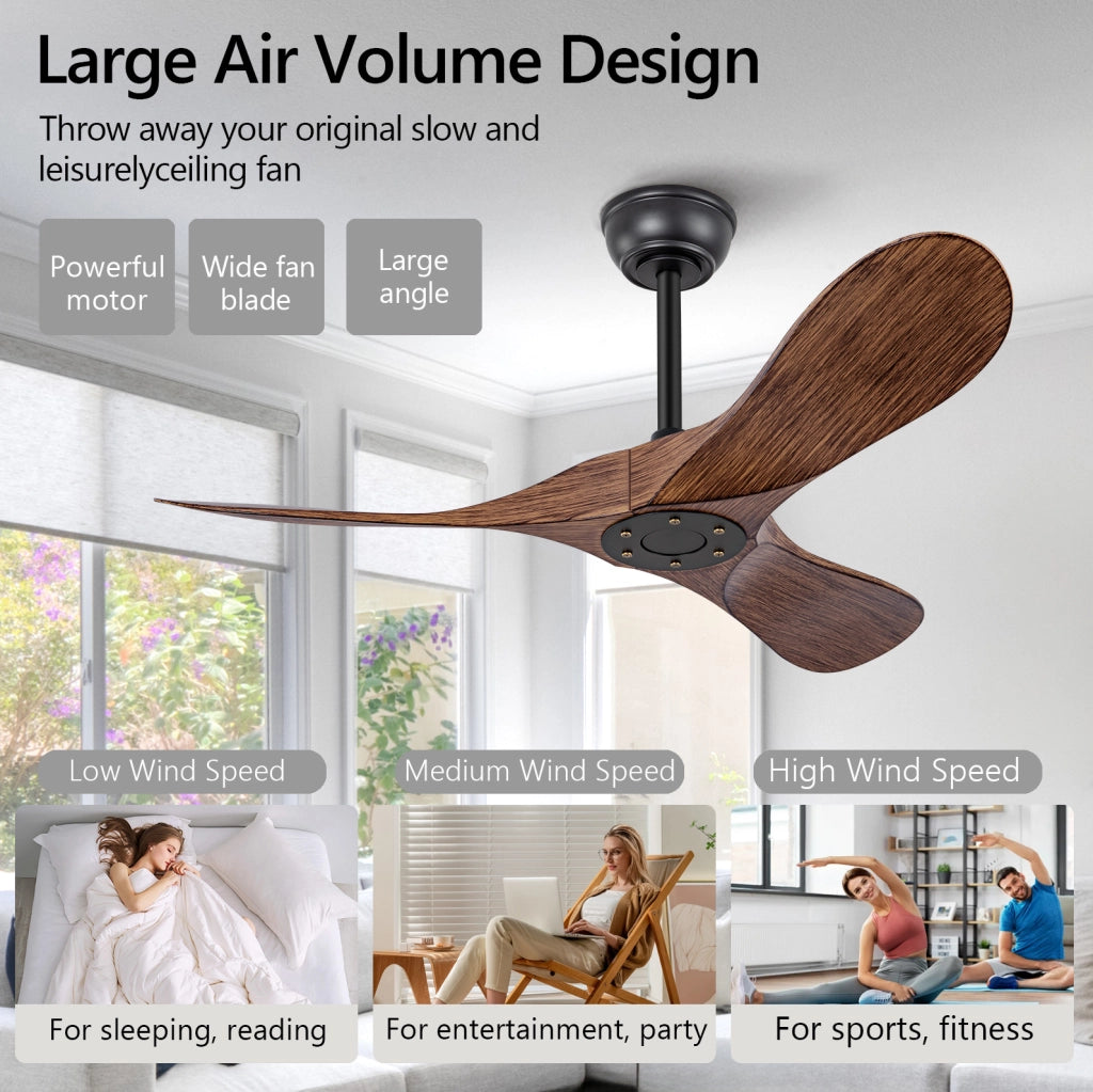 VENTILATORE da soffitto 106,7 cm senza luce, nero e noce scuro, con telecomando