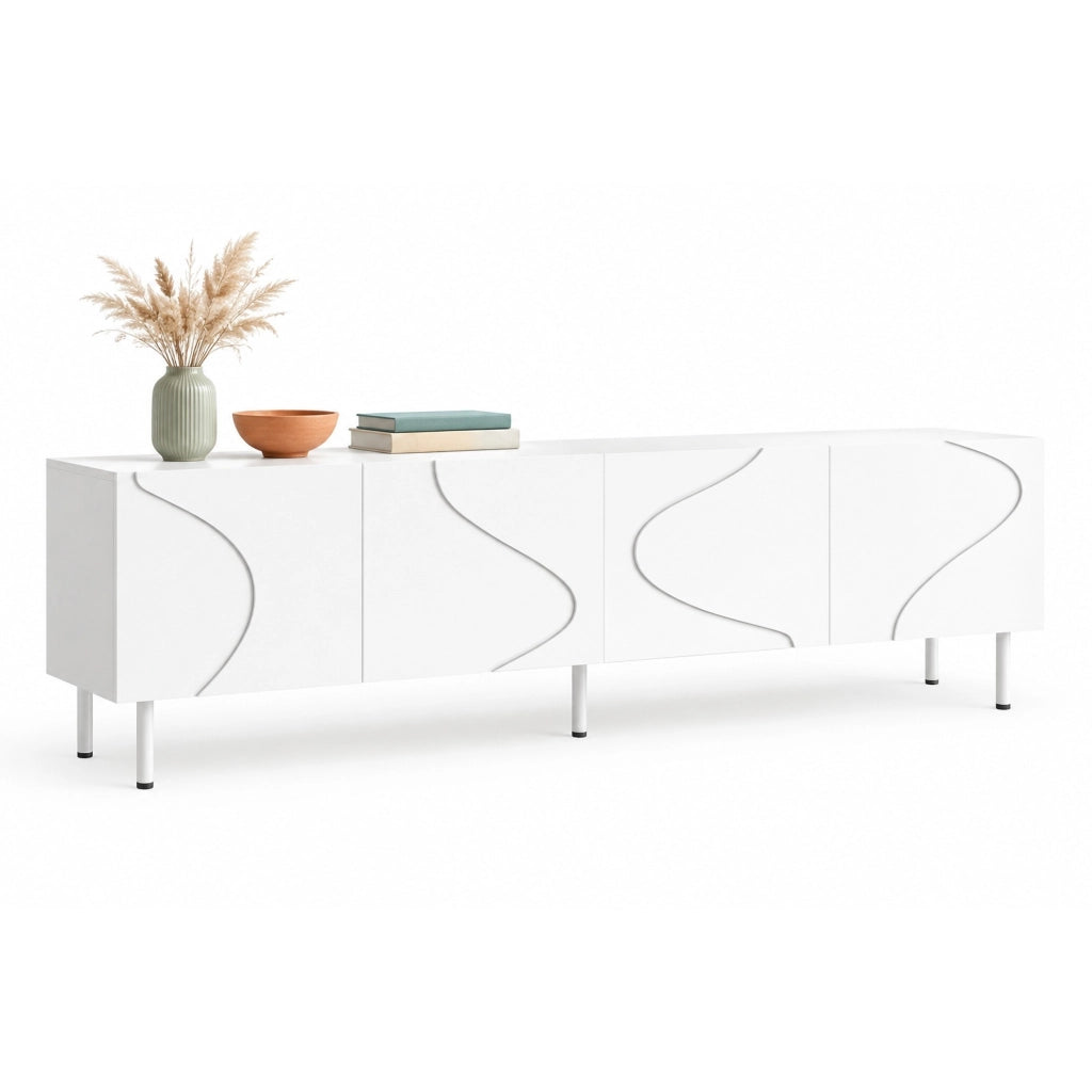 Mobile TV 170 x 35 x 50 cm bianco in MDF e truciolare, 4 ante