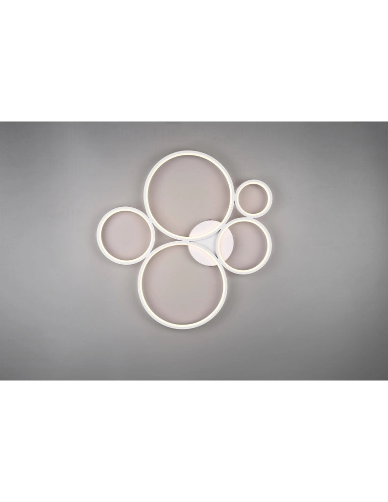 Plafoniera Rondo 5 Cerchi Led Dimmerabile Bianco L59 cm Trio Lighting